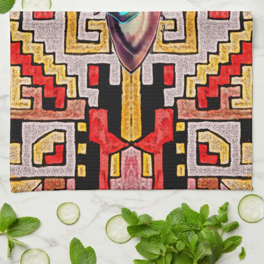 Geomethrisch tribaal/etnisch patroon met oog theedoek (Gevouwen)