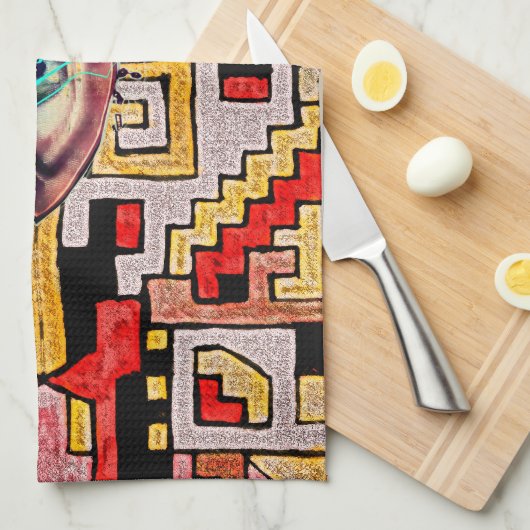 Geomethrisch tribaal/etnisch patroon met oog theedoek (Quarter Fold)