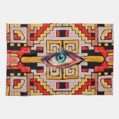 Geomethrisch tribaal/etnisch patroon met oog theedoek (Horizontaal)