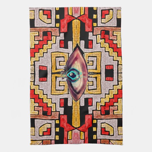 Geomethrisch tribaal/etnisch patroon met oog theedoek (Verticaal)