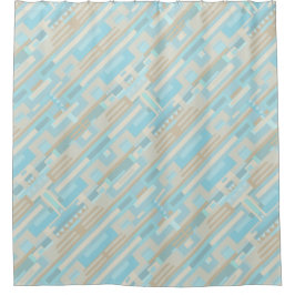 Geometische vormen blauw bruin douchegordijn