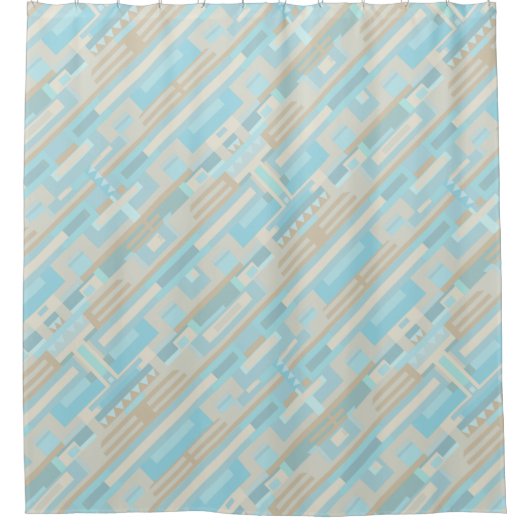 Geometische vormen blauw bruin douchegordijn (Voorkant)