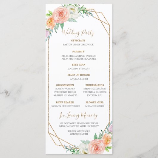 Geometri Waterverf Bloemen Trouwprogramma Programmakaart (Achterkant)