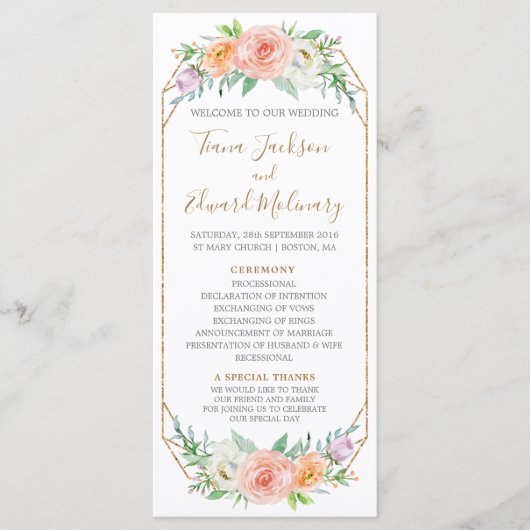 Geometri Waterverf Bloemen Trouwprogramma Programmakaart (Voorkant)