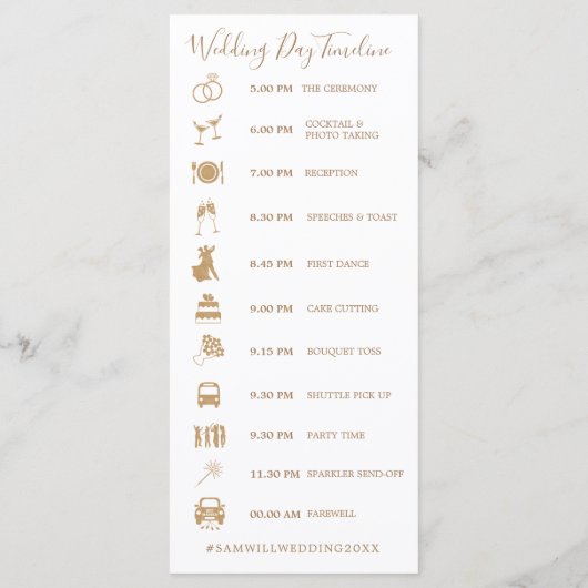 Geometri Waterverf Flowers Trouwtijdlijn Programmakaart (Achterkant)