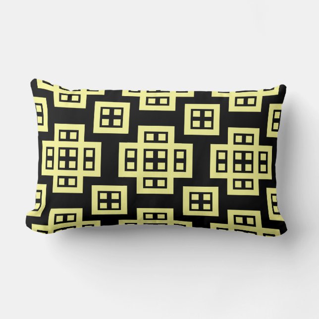 Geometric 030614 - Chalk Yellow on Black Kussen (Voorkant)
