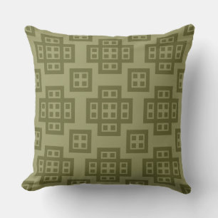 Geometric 030614 - Diepe olijf op Khaki Kussen