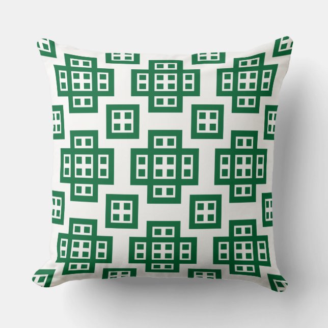 Geometric 030614 - Forest Green on White Kussen (Voorkant)