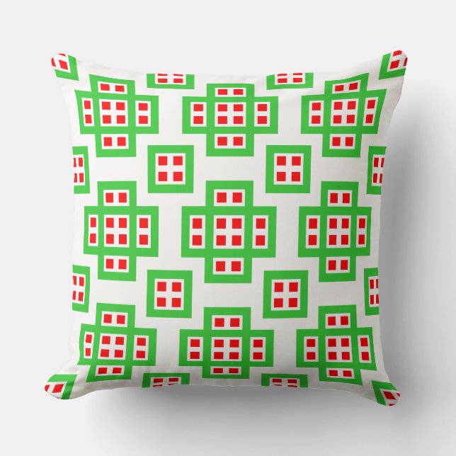 Geometric 030614 - Groen en Rood op wit Kussen (Voorkant)