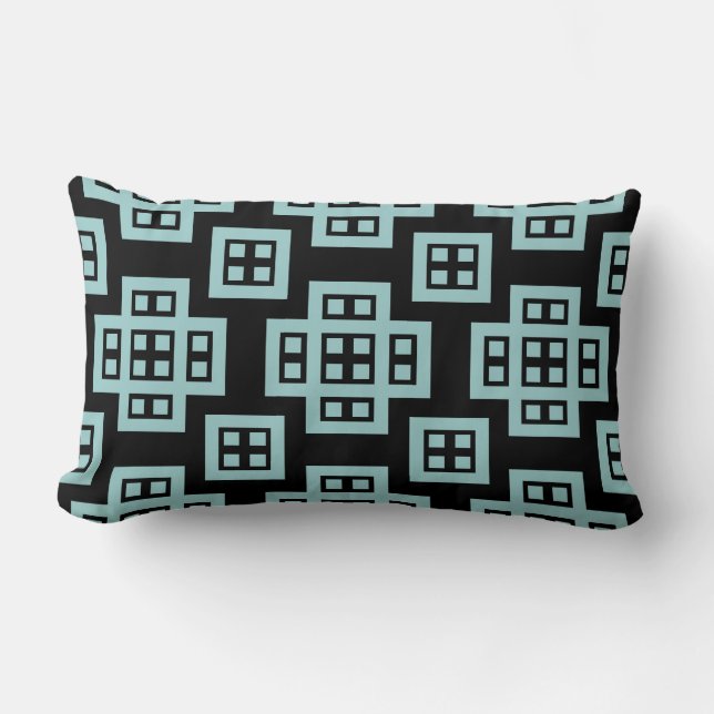 Geometric 030614 - Light Blue Green on Black Kussen (Voorkant)