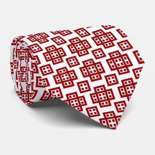 Geometric 030614 - Ruby Red on White Stropdas (Opgerold)
