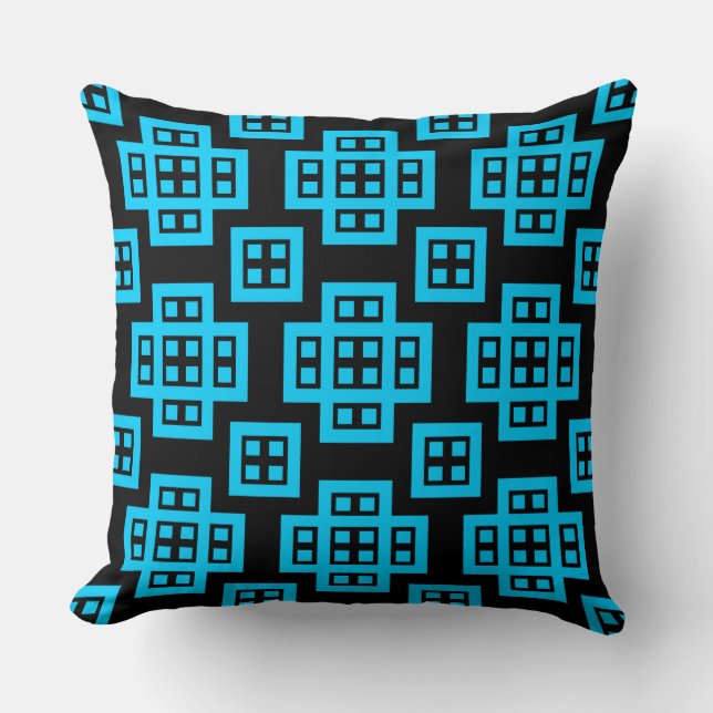 Geometric 030614 - Sky Blue op Black Kussen (Voorkant)