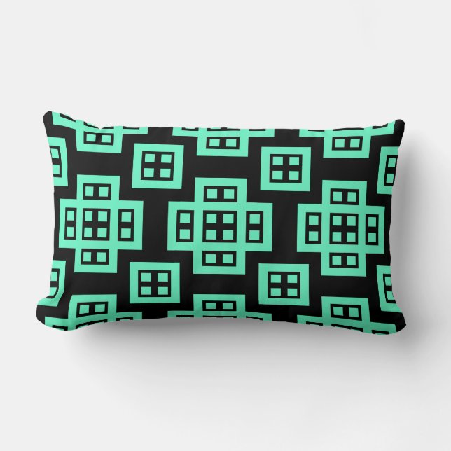 Geometric 030614 — Turquoise op Black Kussen (Voorkant)