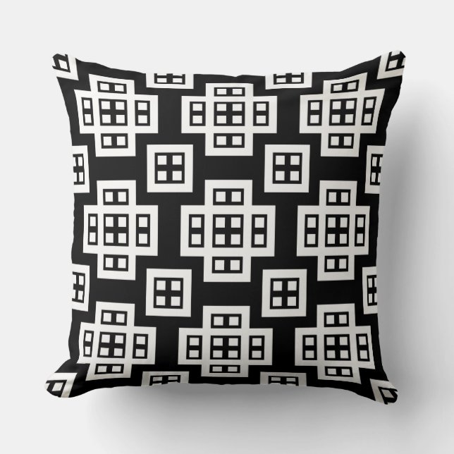 Geometric 030614 - White on Black Kussen (Voorkant)