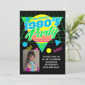 Geometric 1980s 80s 50th Photo Birthday Party Kaart (Staand voorkant)