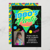 Geometric 1980s 80s 50th Photo Birthday Party Kaart (Voorkant / Achterkant)