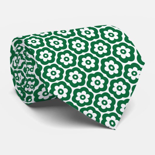 Geometric 280514 (03) - Forest Green on White Stropdas (Opgerold)