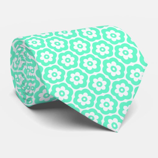 Geometric 280514 (03) - Turquoise on White Stropdas (Opgerold)