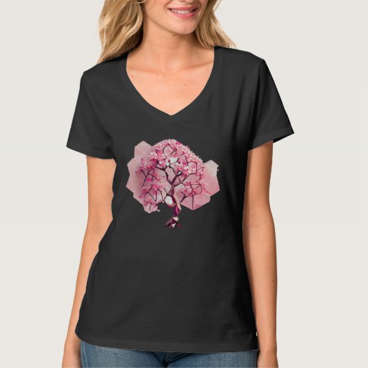 Geometric A Refreshing and Vibrant Pink Cherry Blo T-shirt (Voorkant)