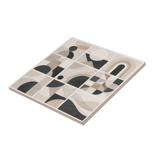 Geometric Abstract Harmony – Modern Ceramic Tile Tegeltje (Zijkant)
