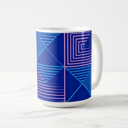 Geometric Abstract Mug Blue Pink Neon Pattern Coff Koffiemok (Voorkant rechts)