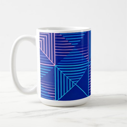 Geometric Abstract Mug Blue Pink Neon Pattern Coff Koffiemok (Links)