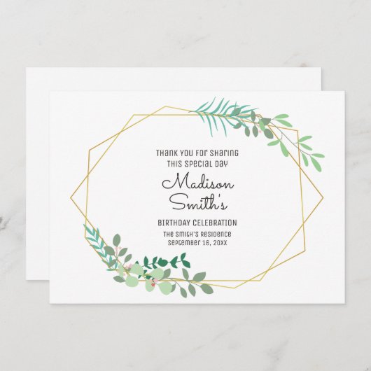 Geometric and Greenery Birthday Bedankkaart (Voorkant / Achterkant)