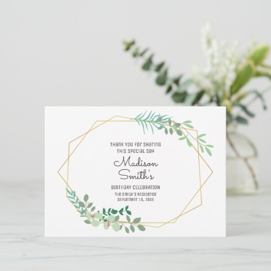 Geometric and Greenery Birthday Bedankkaart (Staand voorkant)