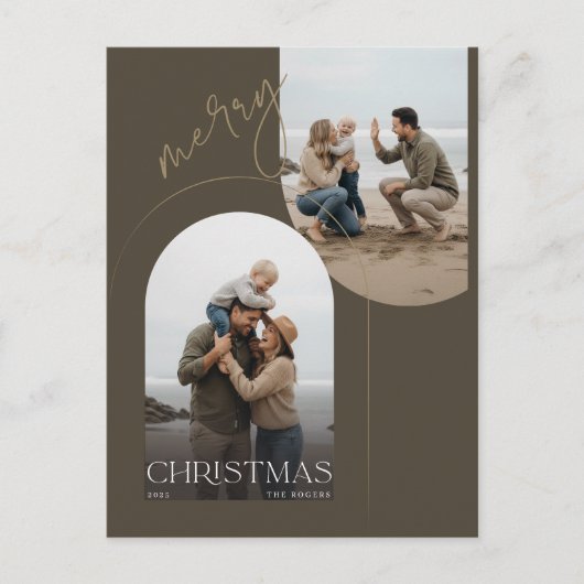 Geometric Arch Family Two Beach Photo Christmas Feestdagenkaart (Voorkant)