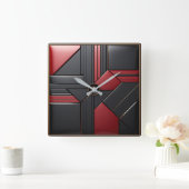Geometric Art Deco Red Black Elegant Vierkante Klok (Huis)