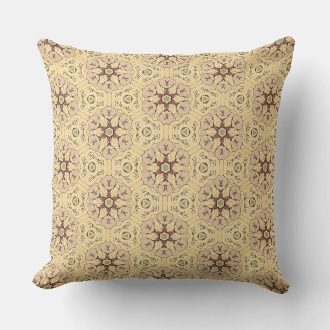 Geometric Art Nouveau Cream Burgundy Pattern Buitenkussen (Voorkant)