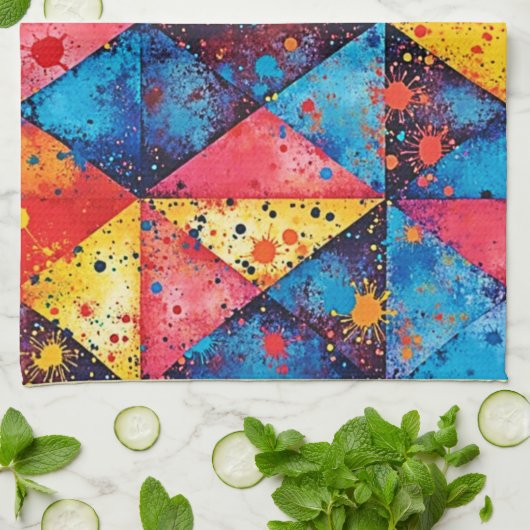 Geometric Art: Vibrant Chaos Theedoek (Gevouwen)