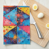 Geometric Art: Vibrant Chaos Theedoek (Quarter Fold)