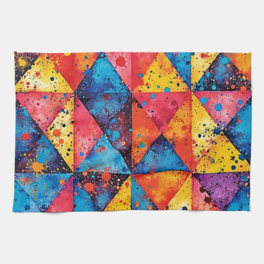 Geometric Art: Vibrant Chaos Theedoek (Horizontaal)