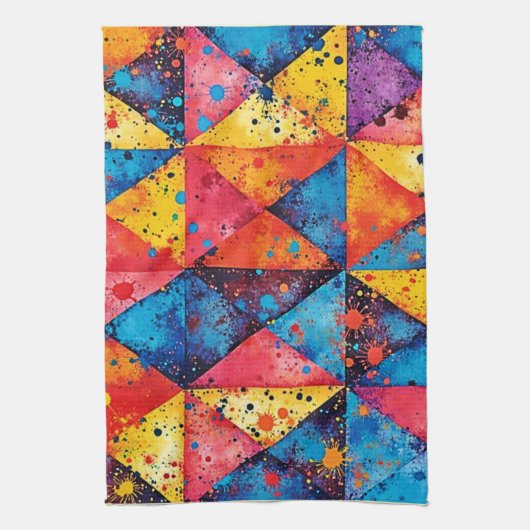 Geometric Art: Vibrant Chaos Theedoek (Verticaal)