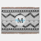 Geometric Aztec Black en Grey Monogram Patroon Deken (Voorkant)