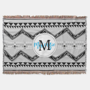 Geometric Aztec Black en Grey Monogram Patroon Deken
