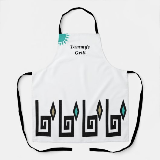 Geometric Aztec Style Schort, wit en Turquoise Schort (Voorkant)