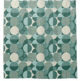 Geometric Bauhaus Style, Blauwgroen, Seafoam, Crea Douchegordijn