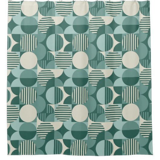 Geometric Bauhaus Style, Blauwgroen, Seafoam, Crea Douchegordijn (Voorkant)
