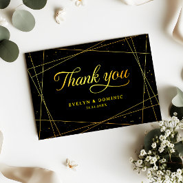 Geometric Black and Gold Elegant Wedding Bedankkaart