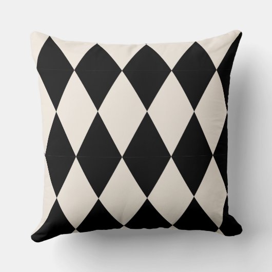 Geometric Black and White Diamond Harlequin Modern Kussen (Achterkant)