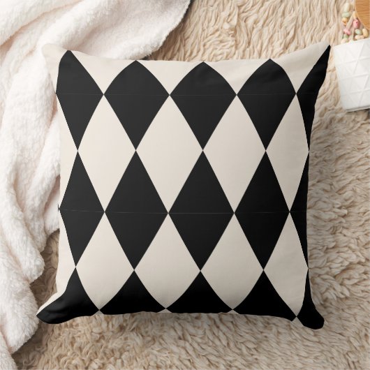 Geometric Black and White Diamond Harlequin Modern Kussen (Deken)