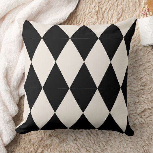 Geometric Black and White Diamond Harlequin Modern Kussen (Deken)