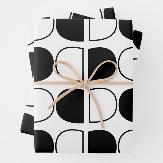 Geometric Black and White Half Circle Inpakpapier Vel (In situ)