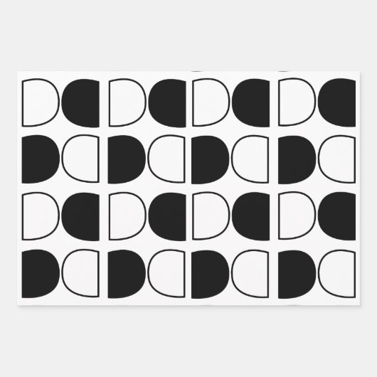 Geometric Black and White Half Circle Inpakpapier Vel (Voorkant)