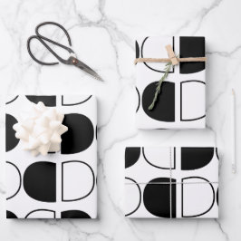 Geometric Black and White Half Circle Inpakpapier Vel