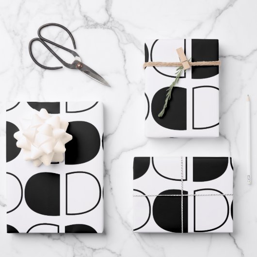 Geometric Black and White Half Circle Inpakpapier Vel (Voorkant)