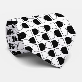 Geometric Black and White Half Circle Stropdas