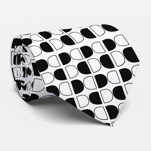Geometric Black and White Half Circle Stropdas (Opgerold)